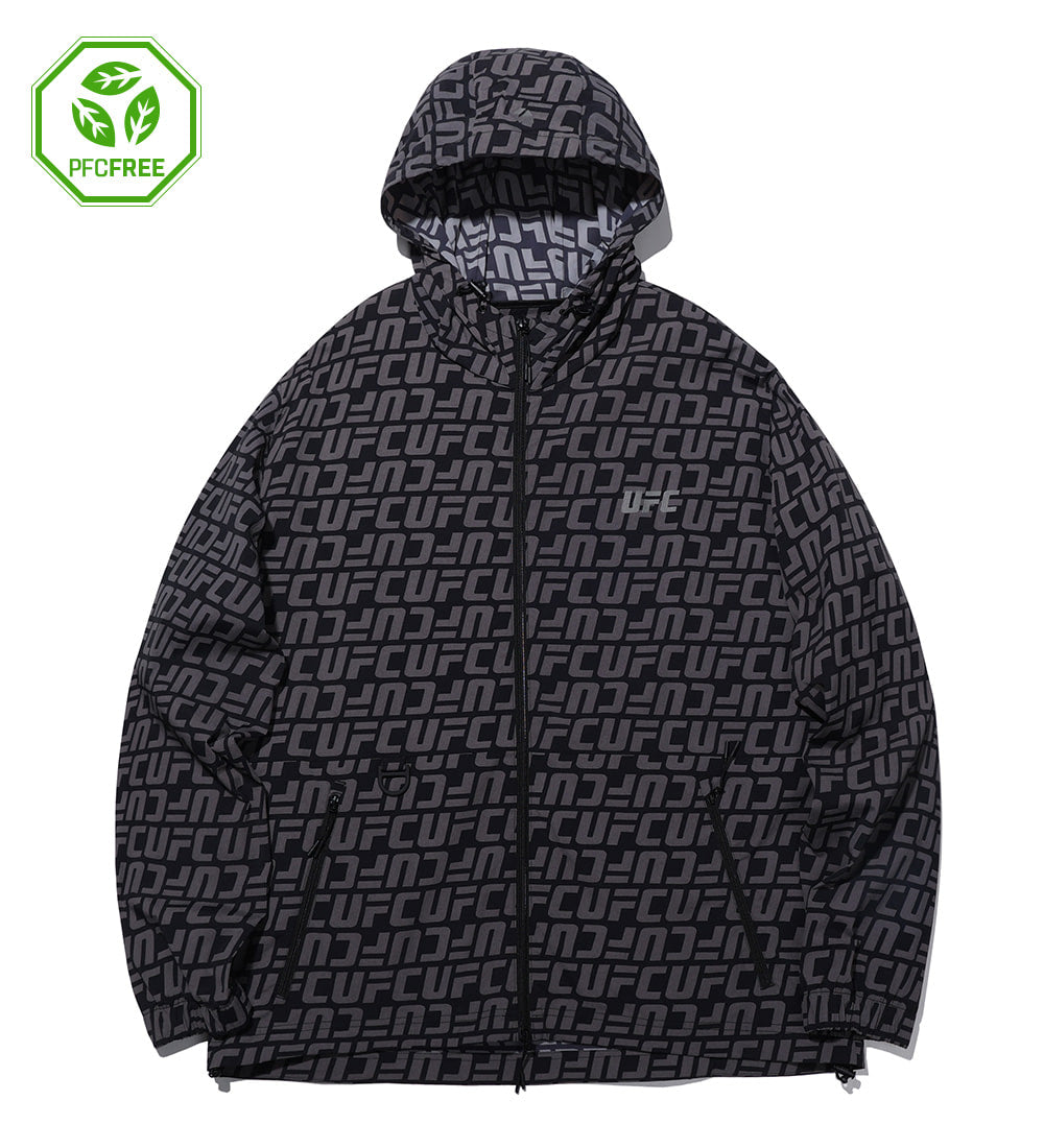 UFC Logo All-Over Monogram Regular-Fit Windbreaker Jacket, Black