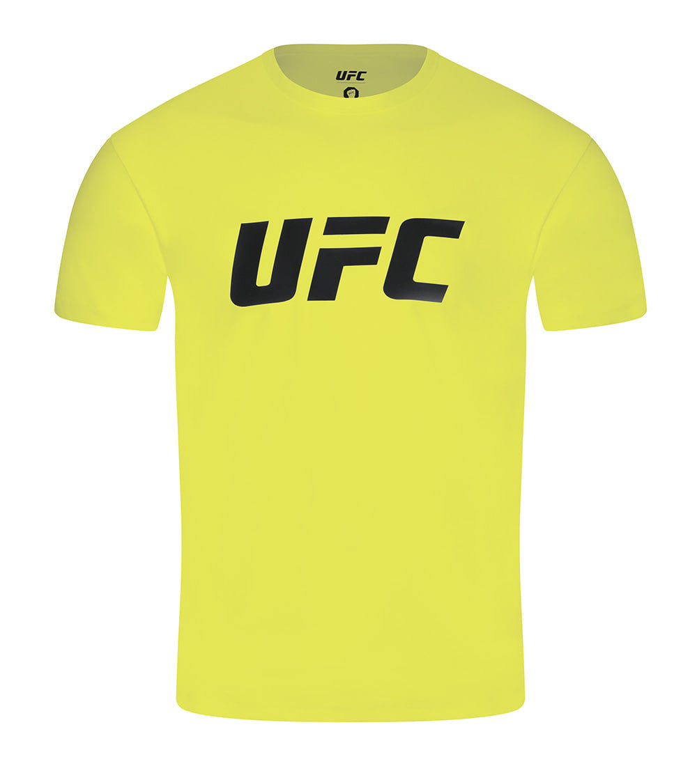تيشيرت UFC Tension بشعار كبير وقصة عضلية وأكمام قصيرة، أصفر نيون
