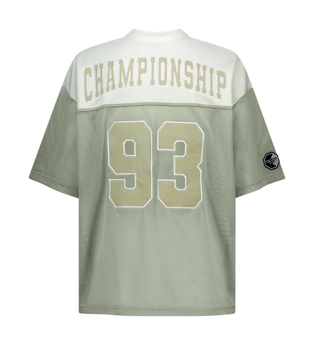 UFC soccer jersey-style T-shirt, oversized fit, short sleeves, light olive