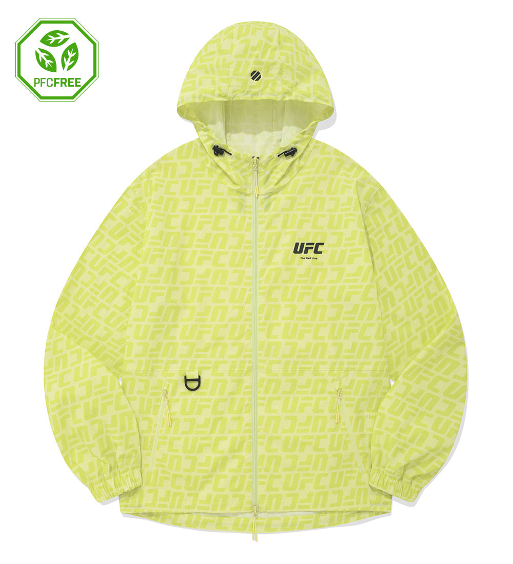 UFC Logo All-Over Monogram Regular-Fit Windbreaker Jacket, Neon Yellow