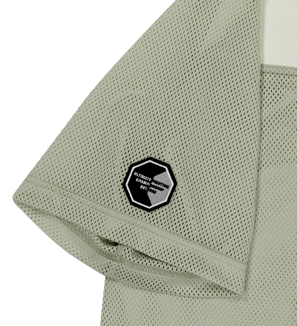 UFC soccer jersey-style T-shirt, oversized fit, short sleeves, light olive