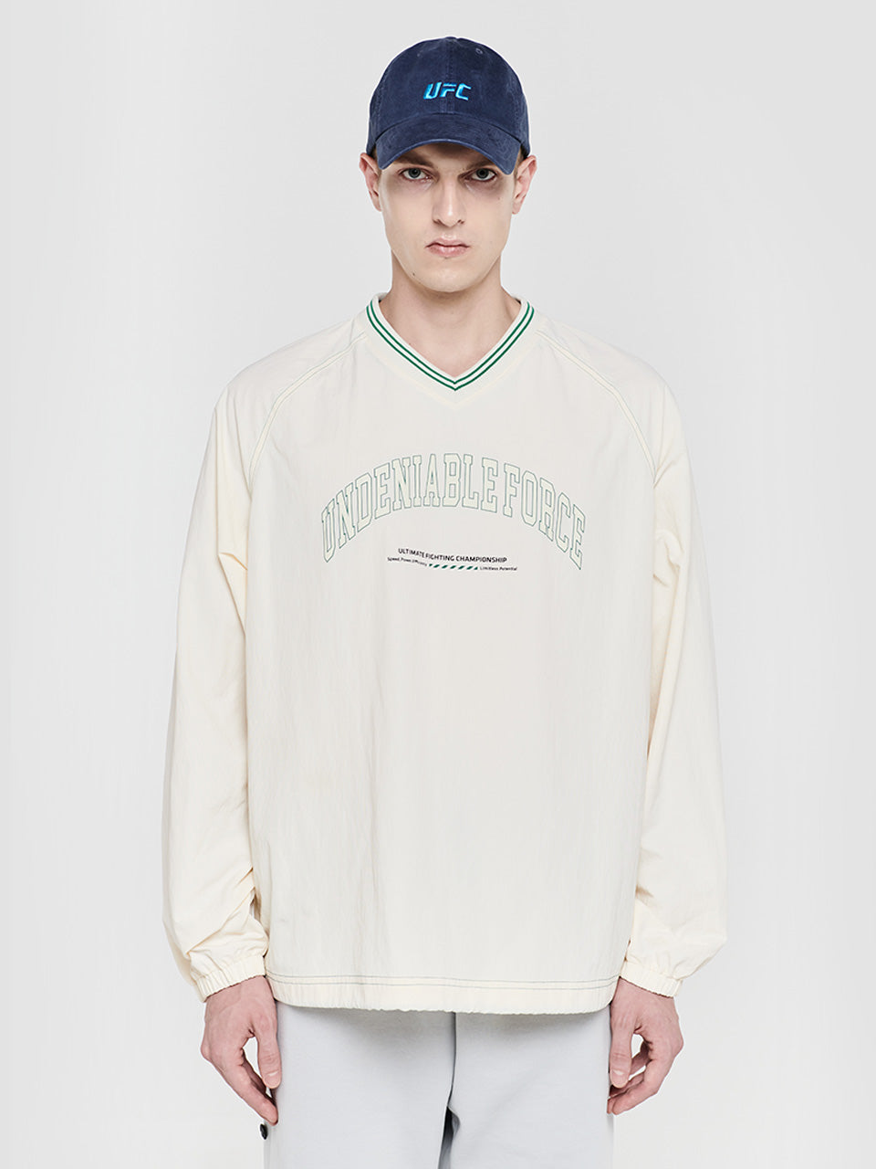 UFC Arch Logo Relaxed-Fit Woven V-Neck Sweatshirt