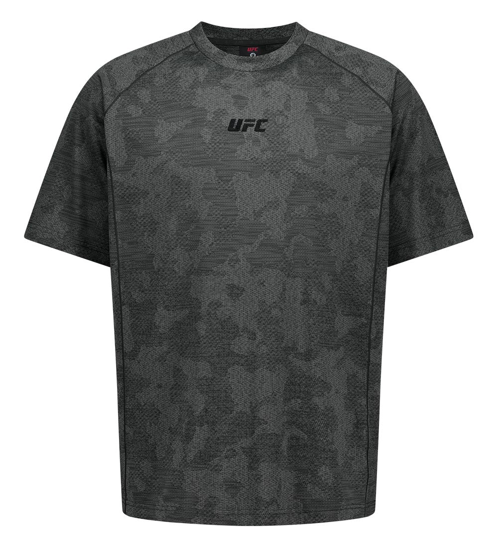 UFC T-shirt with camouflage print, loose fit, short sleeves, charcoal gray