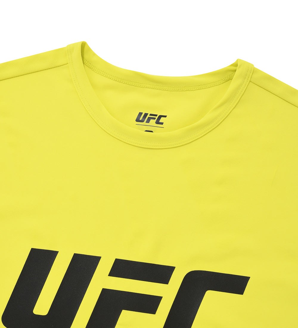 تيشيرت UFC Tension بشعار كبير وقصة عضلية وأكمام قصيرة، أصفر نيون