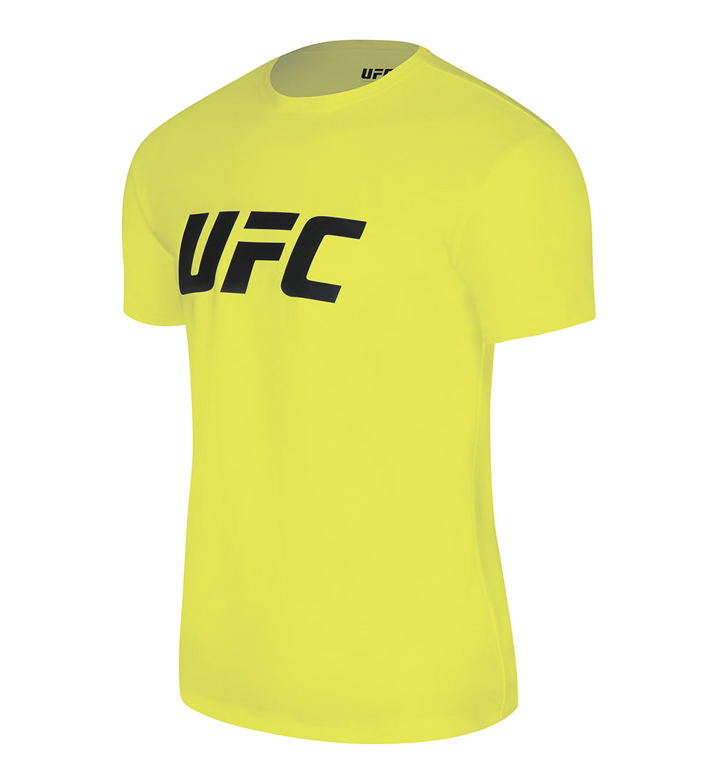 تيشيرت UFC Tension بشعار كبير وقصة عضلية وأكمام قصيرة، أصفر نيون