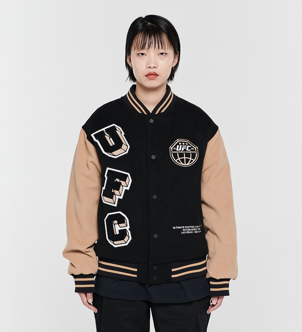 UFC Crew Relaxed Fit Wool Varsity Jacket, Black