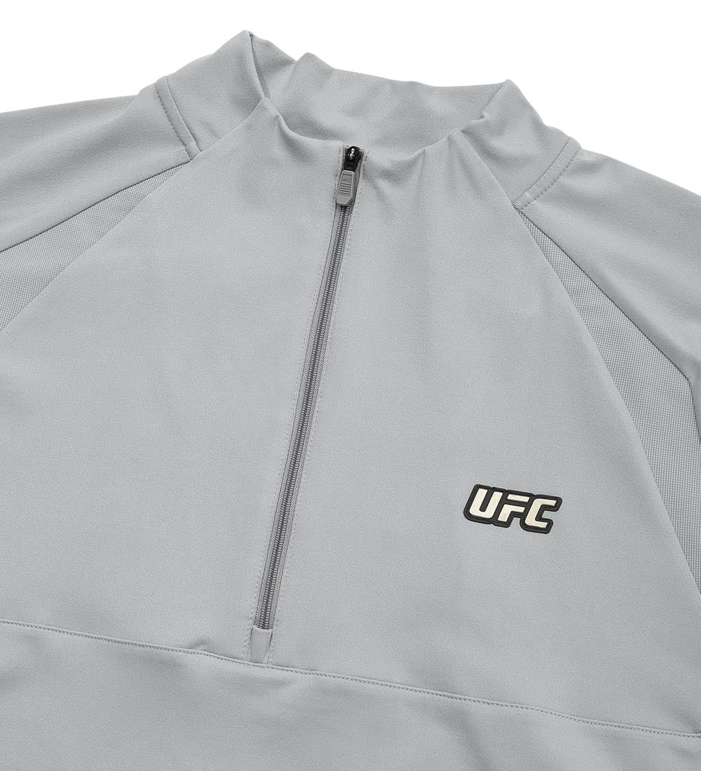 تي شيرت UFC Rush بأكمام طويلة ونصف سحاب، بقصة عادية، لون رمادي