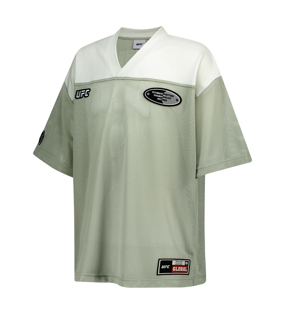UFC soccer jersey-style T-shirt, oversized fit, short sleeves, light olive