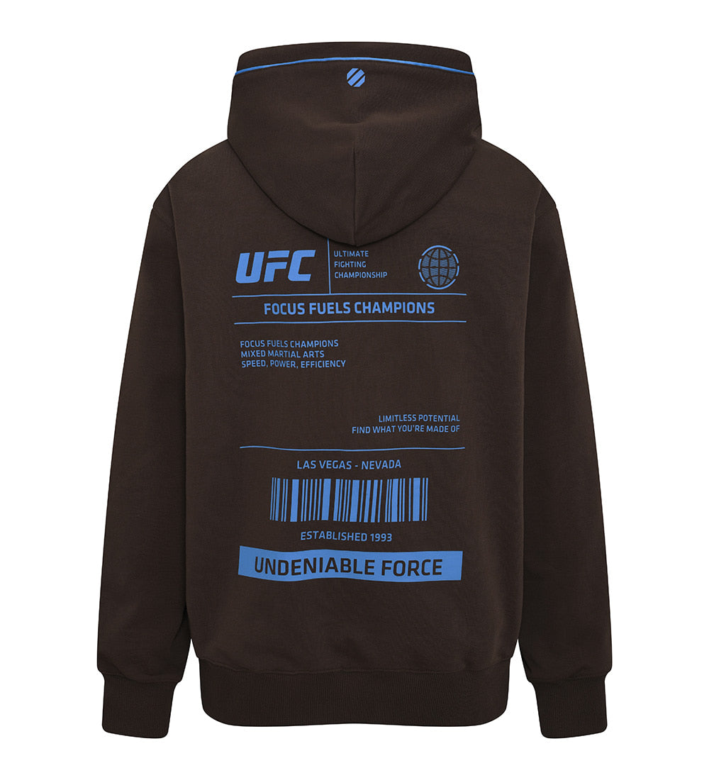 هودي واسع بقصة مريحة بشعار كبير من UFC، بني غامق