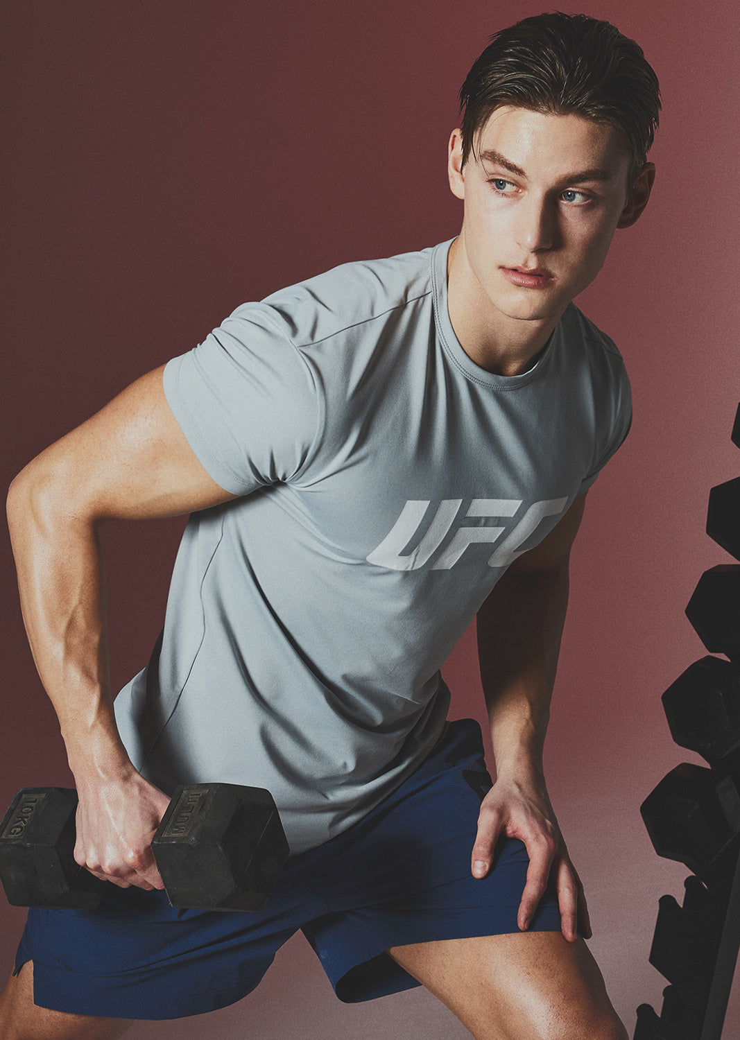 UFC Tension T-shirt with a large logo and a slim fit, gray
