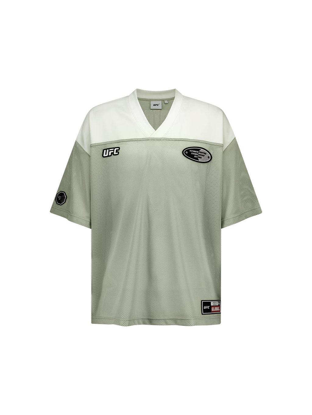UFC soccer jersey-style T-shirt, oversized fit, short sleeves, light olive